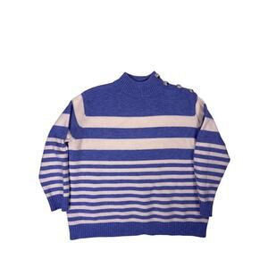 Womens Large Blue Striped Sweater Button Shoulder Old Money Minimalist Knit